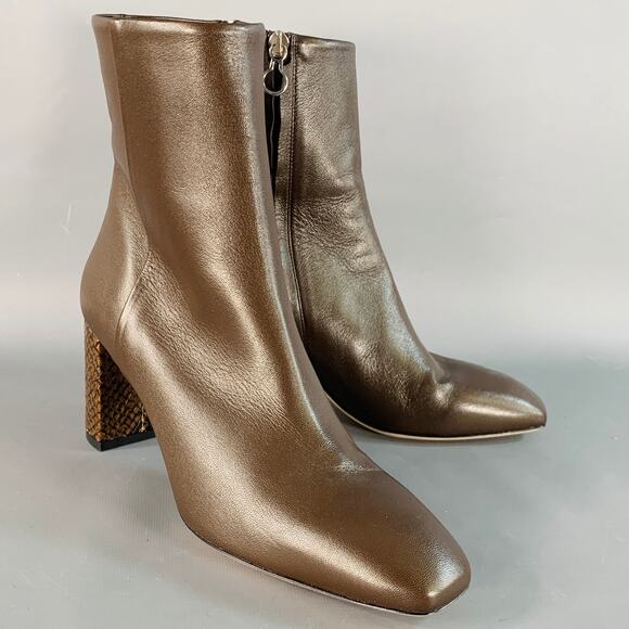 AEYDE Size 10 Brown Leather Snakeskin Chunky Heel Side Zipper Ankle Boots - Picture 1 of 8